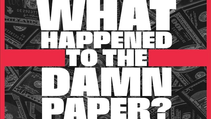 cover graphic from Eugene Weekly that says "What Happened to the Damn Paper?"