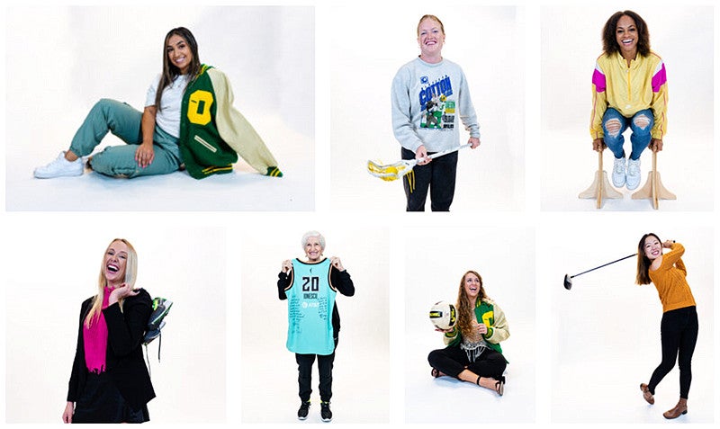 composite image of oregon women athletes posing on white backgrounds