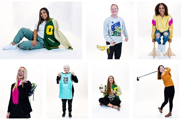 composite image of Oregon women athletes posing on white backgrounds