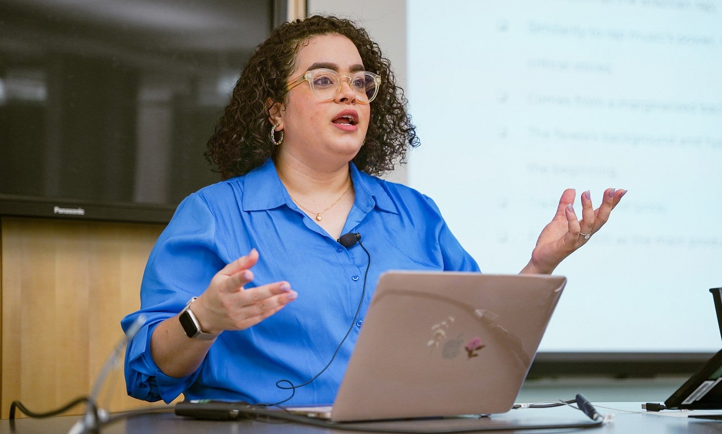 An SOJC PhD student teaches a class