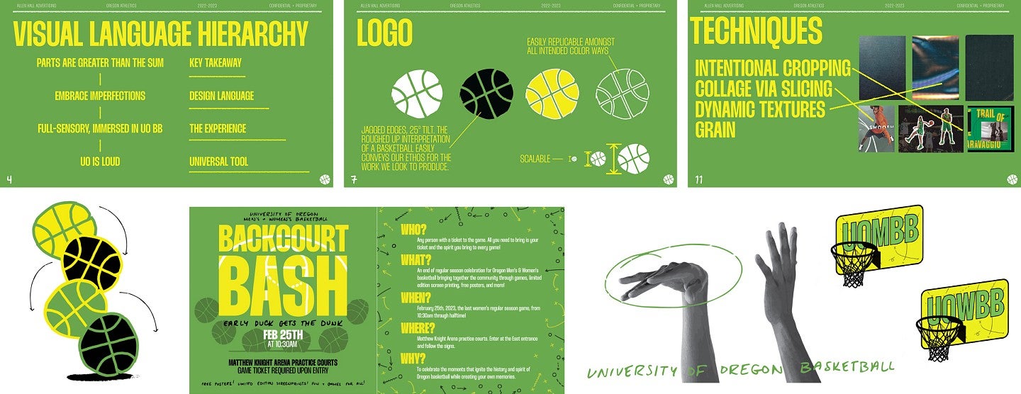 compilation of student design work for UO basketball