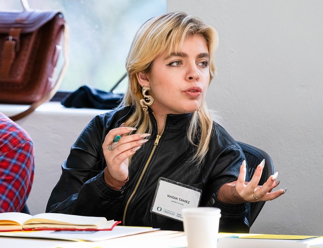 Nadia Tamez speaks at an Immersive Communication Advisory Network meeting