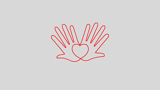 line art of two open hands overlapping to form heart in the middle