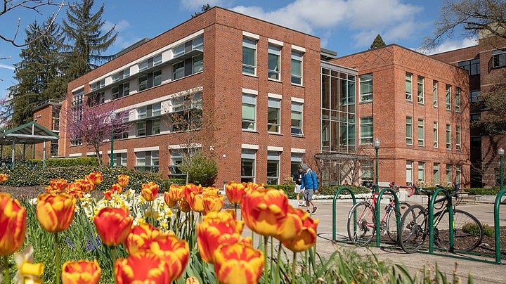 University of Oregon Allen Hall exterior during spring