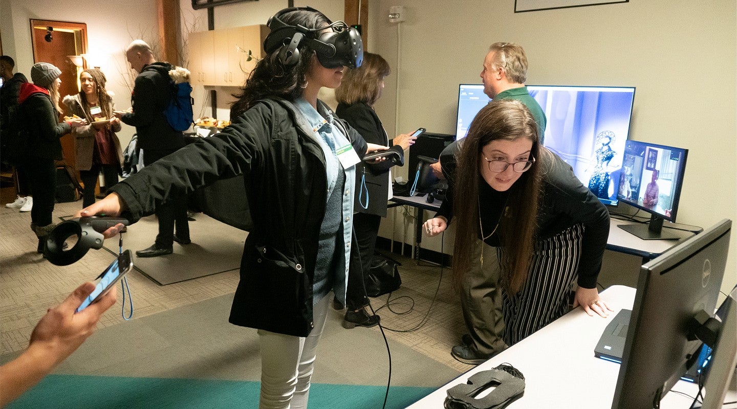 Students and faculty exploring virtual reality tools at the Oregon Reality Lab in Portland