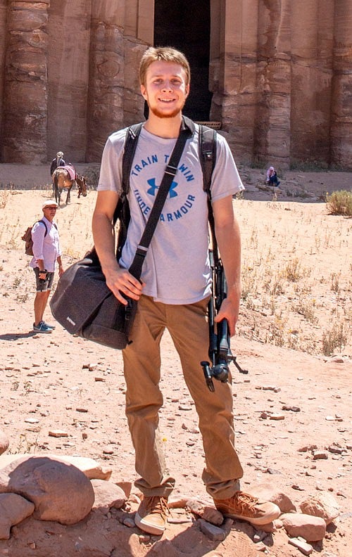 Bruni came prepared with camera gear for a field trip to Petra, Jordan, during his 2018 GEO study-abroad program. 