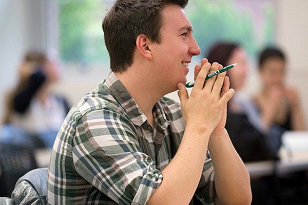 Male student in public relations class Male student in public relations class