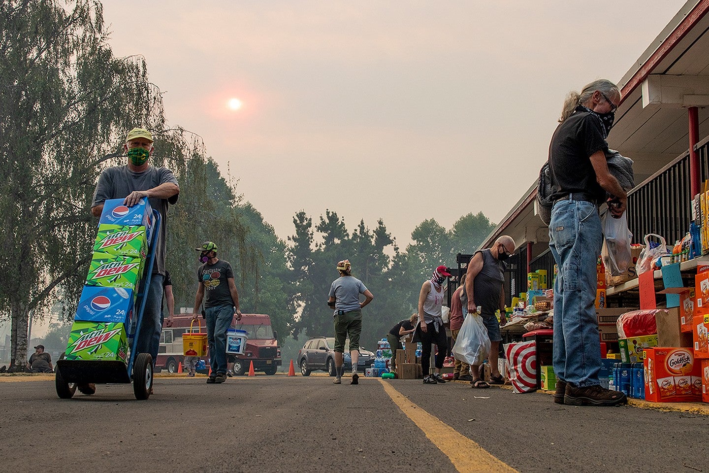 Volunteers help organize supplies donated to support those affected by the Holiday Farm Fire in central Oregon in September 2020. Photo courtesy of Payton Bruni.