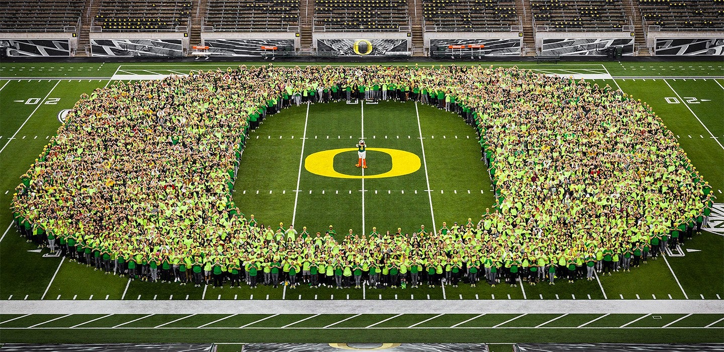 University of Oregon incoming class of 2023 inside Autzen Stadium 