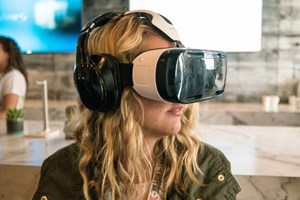 person wearing VR goggles
