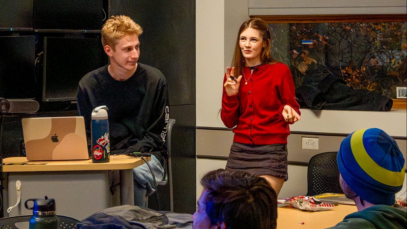 the two student leaders of the UO School of Journalism and Communication (SOJC) After Hours advertising club