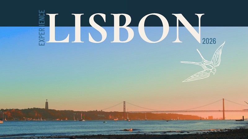 a sunset image of a bridge with the words "Experience Lisbon 2026"