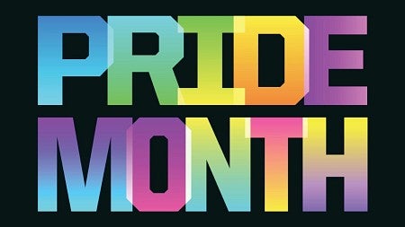 a colorful text treatment of the words "Pride Month"