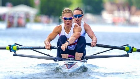 two women rowing