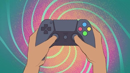 digital illustration of hands holding a video game controller