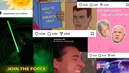 digital composite image from the New York Times featuring inflammatory right-wing social media memes