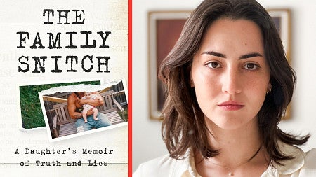 composite of book cover for The Family Snitch by Francesca Fontana next to a portrait of Francesca Fontana