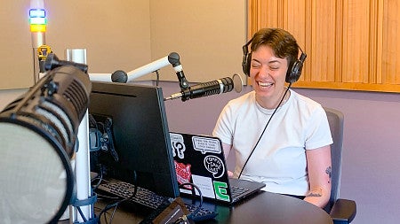 a student broadcasts from the jefferson public radio studio