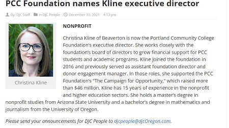 PCC Foundation names Kline executive director PCC Foundation names Kline executive director