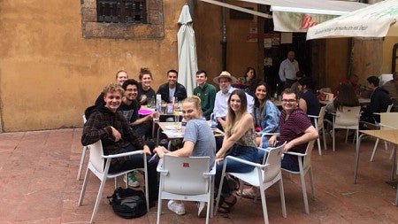 UO School of Journalism and Communication students in Oviedo, Spain having lunch