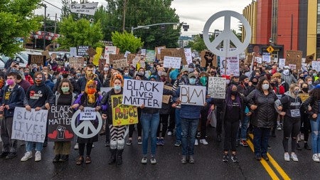 People protesting for Black Lives Matter in Portland.