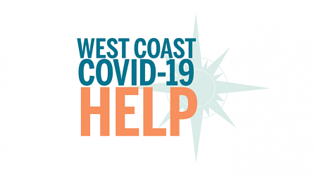 The words "West Coast COVID-19 Help" are displayed across a blue compass.
