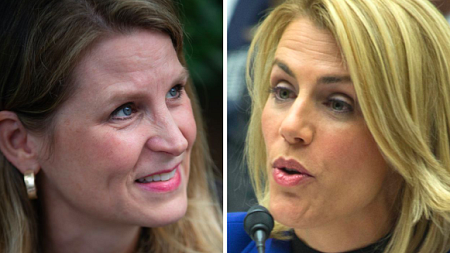 Liz Shuler (left), Sara Nelson (right).