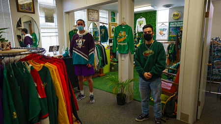 Harrison Steven (left) and Eduardo Olivares (right) stand inside their clothing store The N.E.S.T. (Kevin Wang/Daily Emerald).