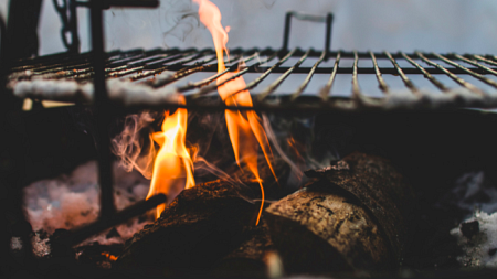 Wood burns in a black metal grill (By Sindre Strøm from Pexels).