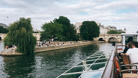 View of Paris from a boat ride down the Seine
