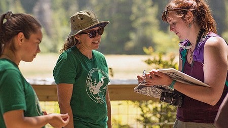 A student interviewing two women