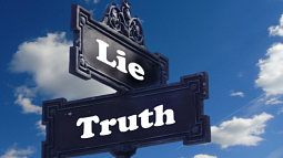 Two signs, labeled 'truth' and 'lie' point in opposite directions (By geralt from Pixabay).