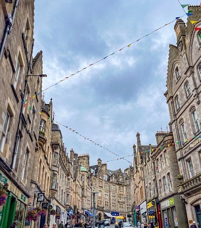 looking up at buildings in Edinburgh