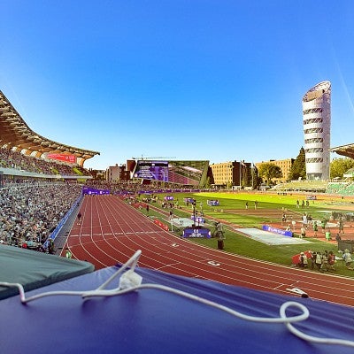 view of Hayward Field from the press area