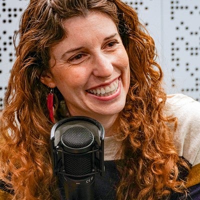 Karen McIntyre in the SOJC podcast studio
