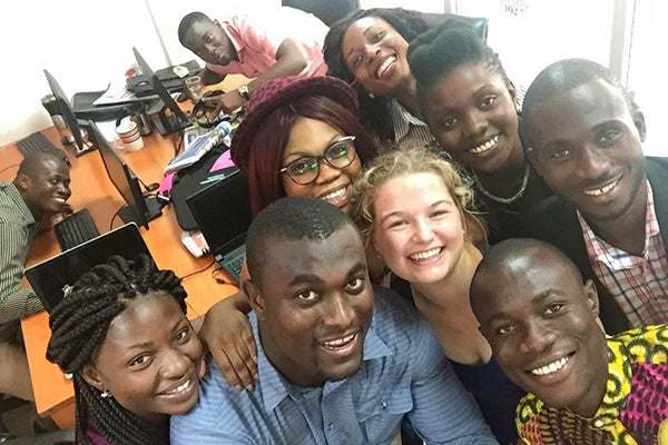 SOJC student Rachel Benner in Ghana with students