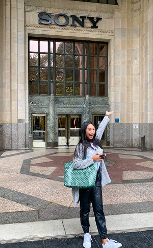 Madi Nguyen-Acosta poses outside of the Sony headquarters
