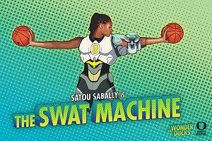 image from the 2018 Allen Hall Advertising "Wonder Ducks" campaign for UO Women's Basketball