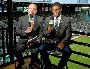 John Strong and Robbie Earle announcing a Portland Timbers match