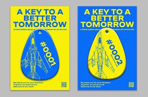 bright blue and yellow marketing collateral featuring the headline "A key to a better tomorrow"