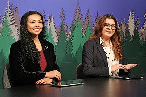 Jasmine and Bernice at the anchor desk for Duck TV Jasmine and Bernice at the anchor desk for Duck TV