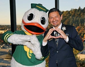 Juan-Carlos Molleda and the University of Oregon Duck Juan-Carlos Molleda and the University of Oregon Duck