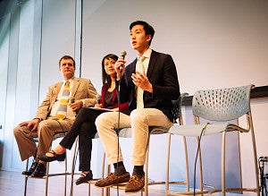 Josh Fang speaking at the 2019 Ancil Payne Awards event.
