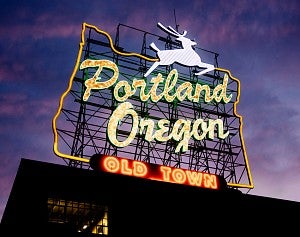 The White Stag sign in Portland, Oregon The White Stag sign in Portland, Oregon