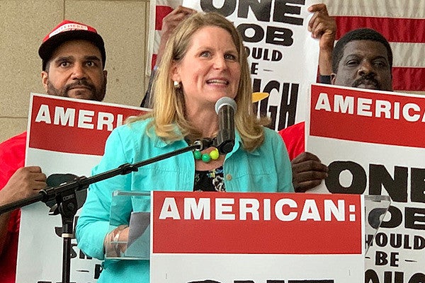 Liz Shuler speaks at an AFL-CIO event