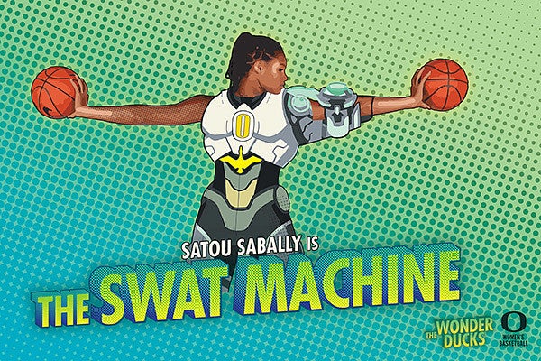 image from the 2018 Allen Hall Advertising "Wonder Ducks" campaign for UO Women's Basketball