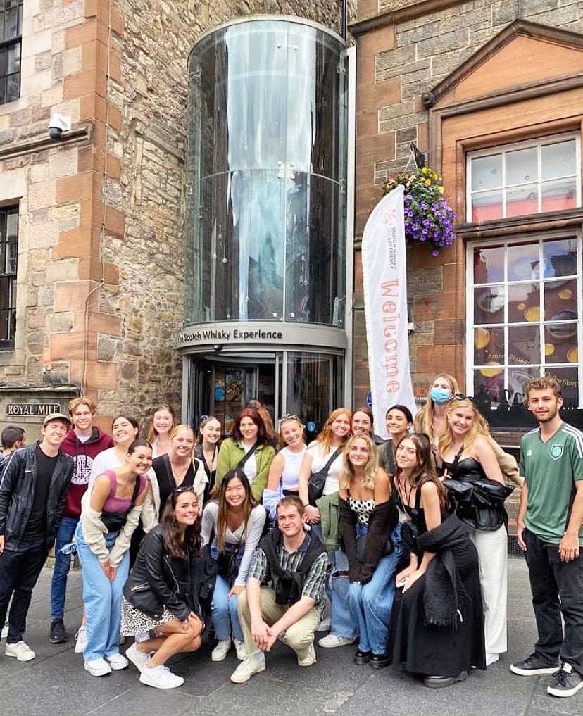 SOJC PR students in front of the Scotch Whisky Experience in Scotland