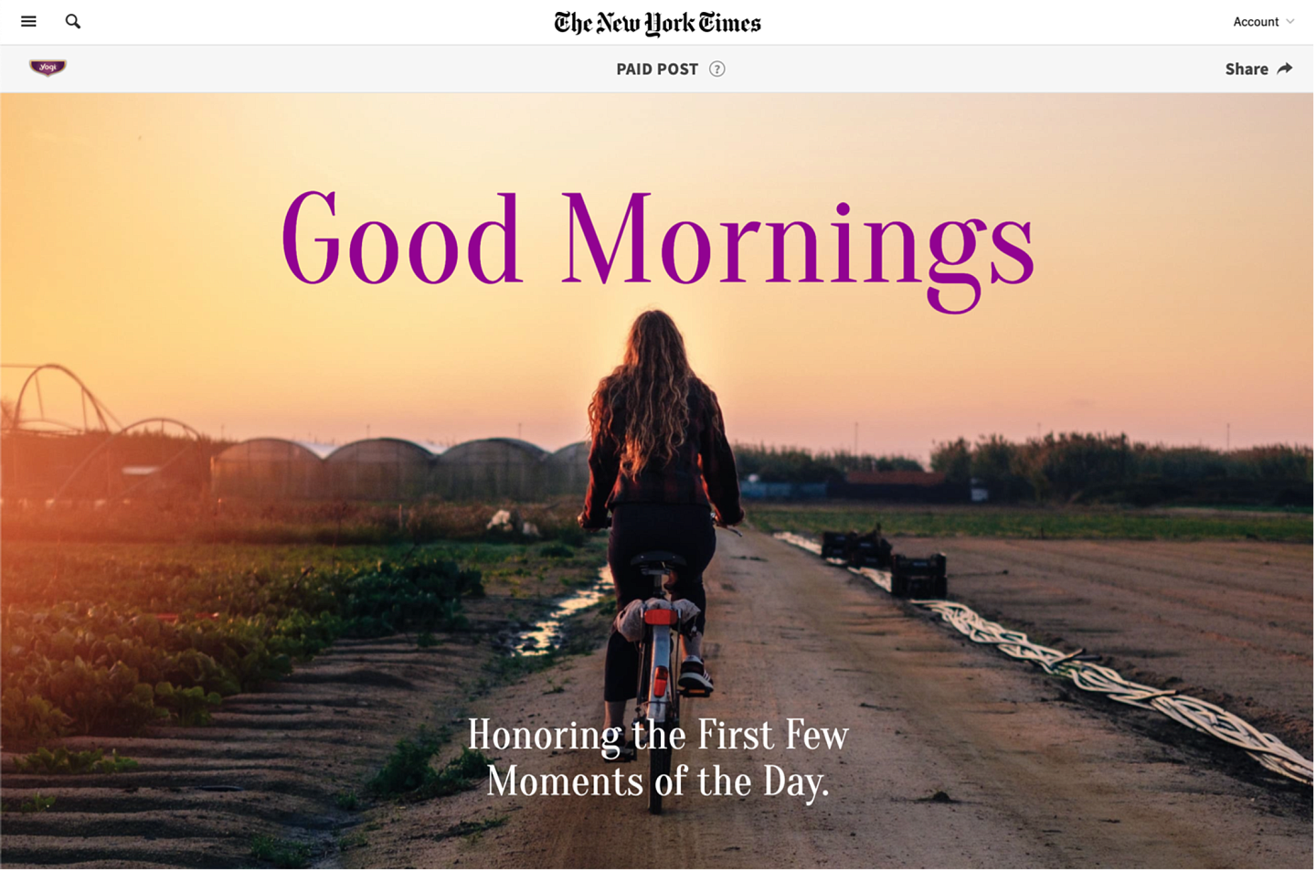 screenshot of a web site showing a person on a bike under the headline "Good Mornings"