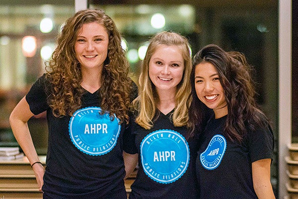 Three Allen Hall public relations students posing Three Allen Hall public relations students posing