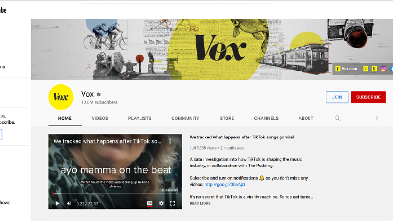 Screenshot of Vox's YouTube channel